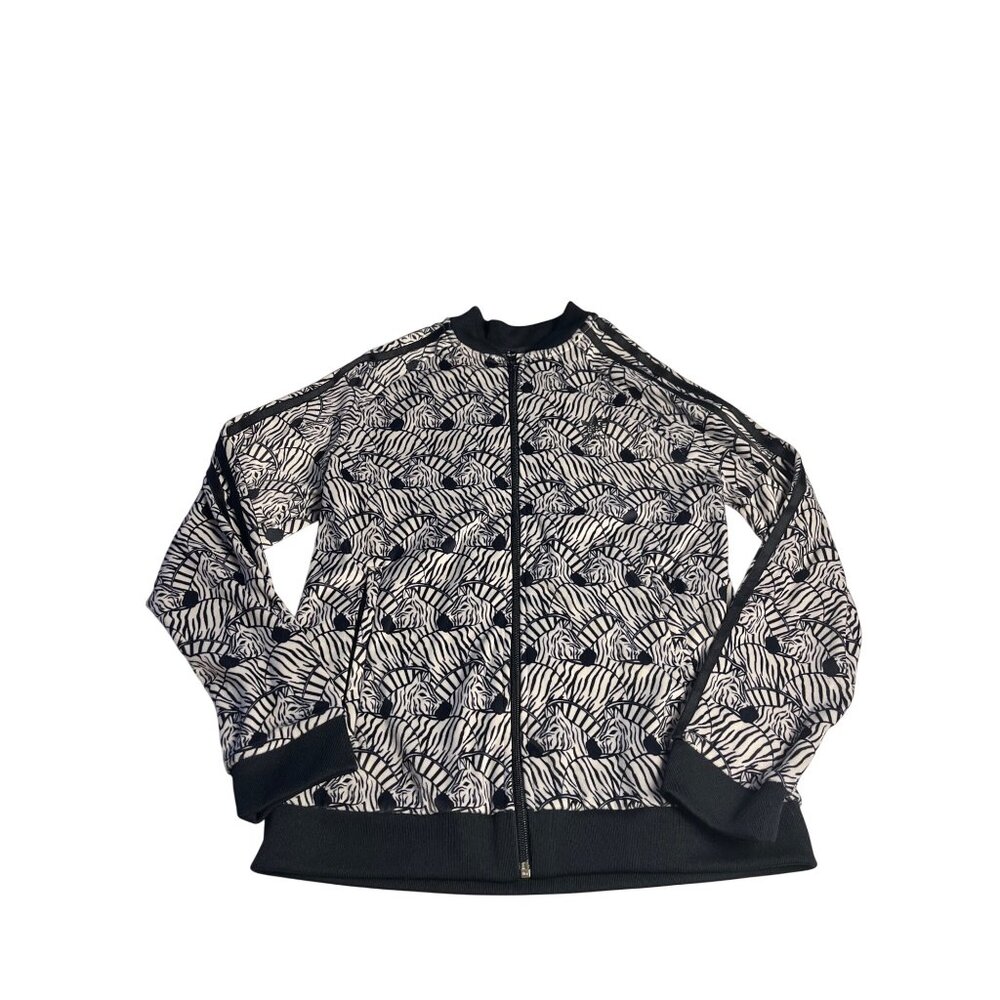 Adidas Youth Zebra Velour Track Jacket Trefoil Logo Size M 11-12Y Black/White